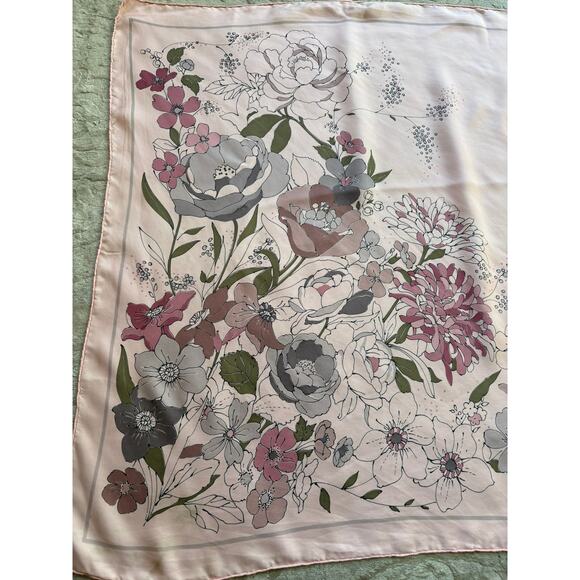 Vintage Christian Dior Silk Scarf Floral Print 27” Pink Gray Green Botanical - Picture 4 of 6